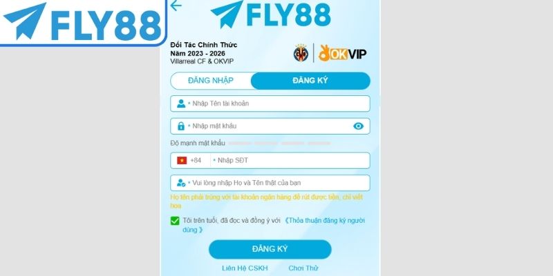 chi tiết các bước đăng ký tại FLY88