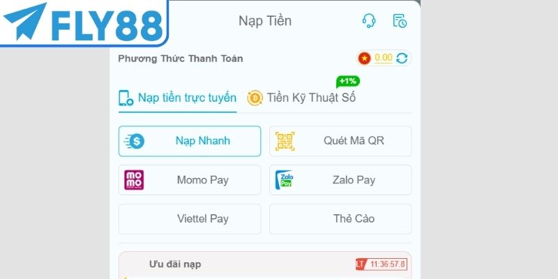 Đa dạng phương thức nạp tại FLY88